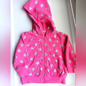 Okie Dokie Silver Heart Pink Fleece Full-zip Hoodie